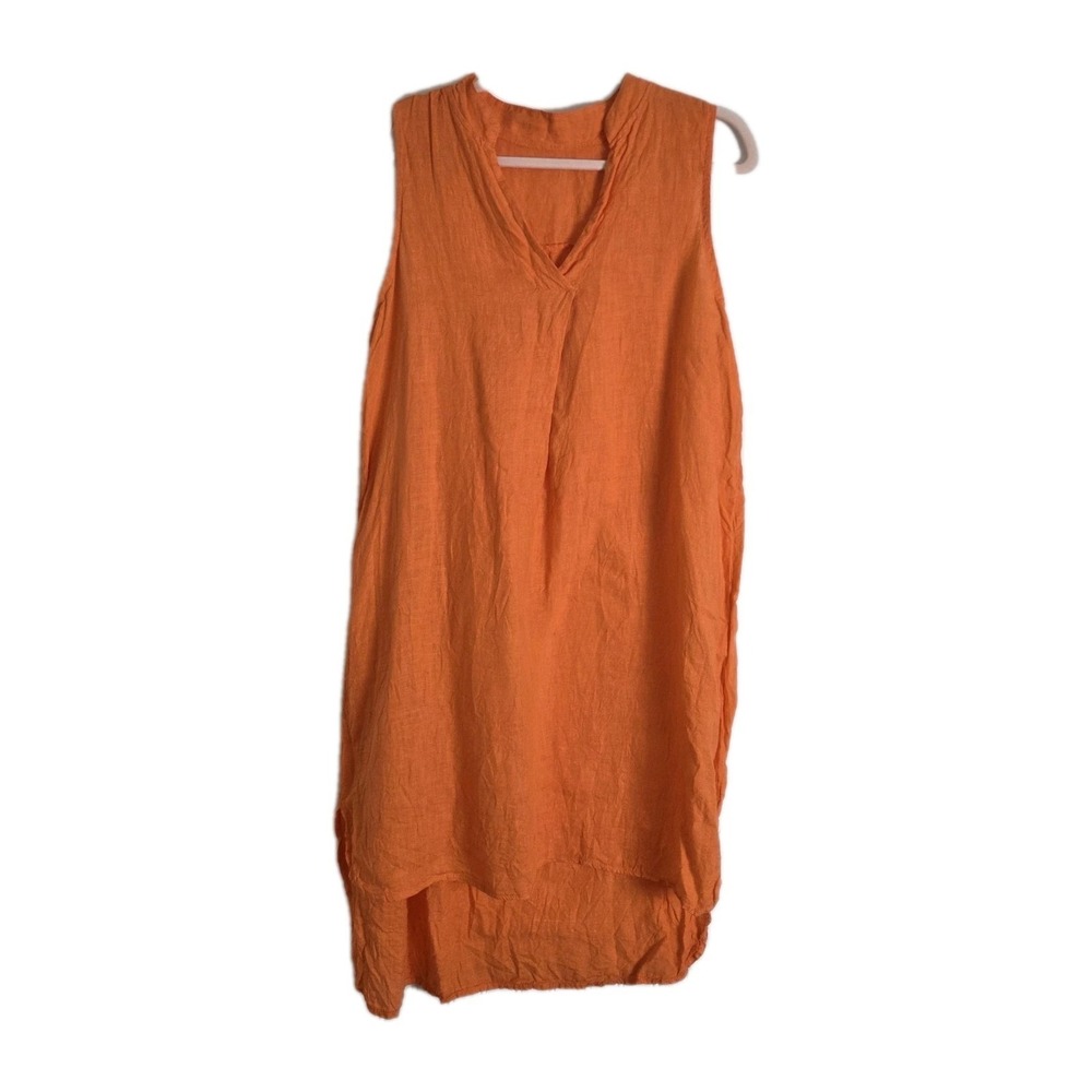 M Made in Italy 100% Linen Dress‎ & Duster Set Women's S/M Orange Boho Lagenlook